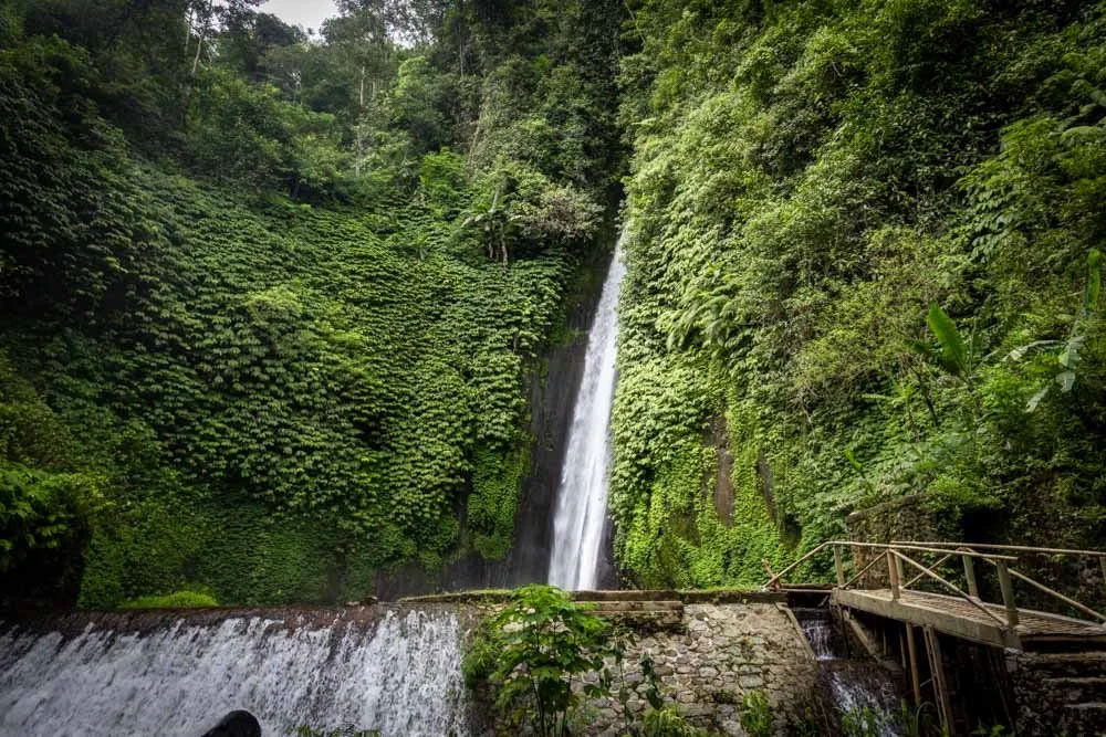 Munduk waterfall surrounded by lush jungle in North Bali