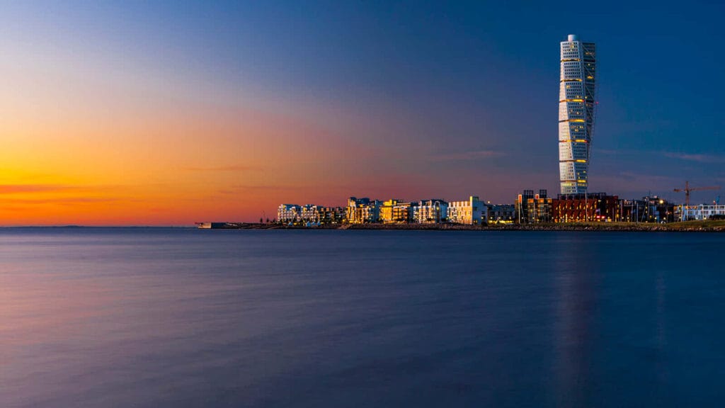 Turning Torso and Västra Hamnen waterfront in Malmö