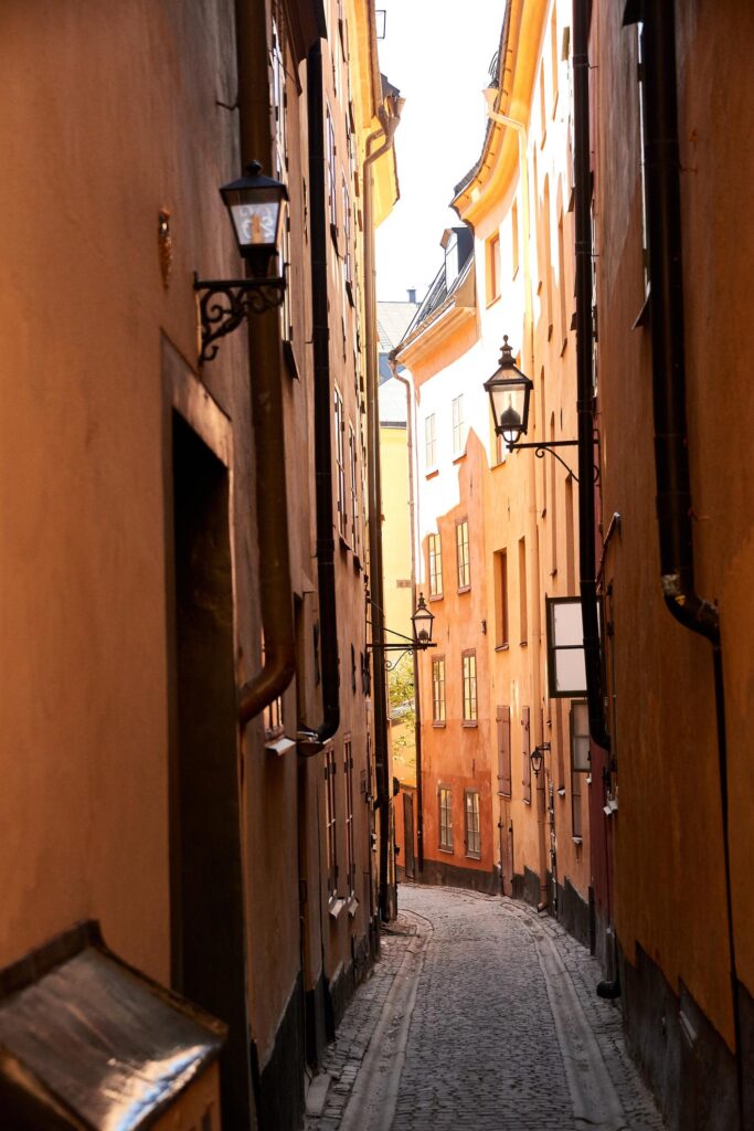 Colorful historic street in Gamla Stan Stockholm old town