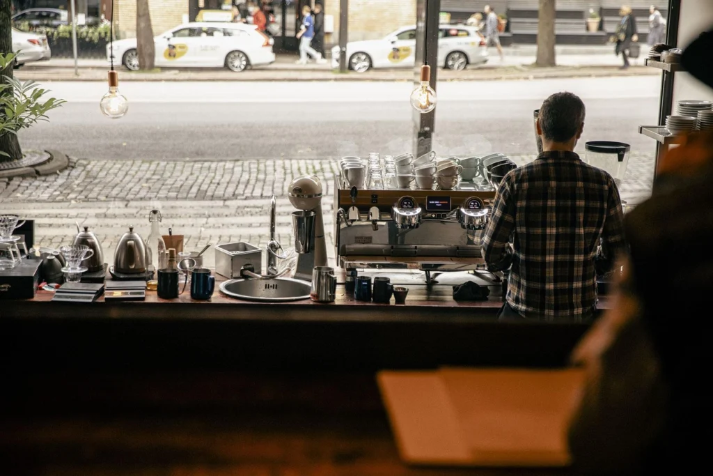 Barista preparing espresso at A43 Coffee in Gothenburg
