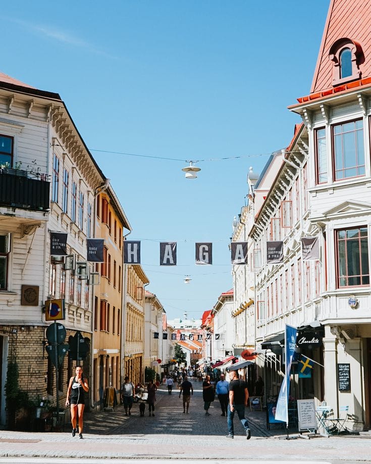 Cobbled street in Haga neighborhood in Gothenburg Sweden