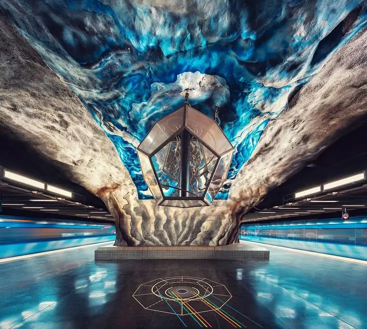 Scientific themed artwork at Tekniska Högskolan metro station Stockholm