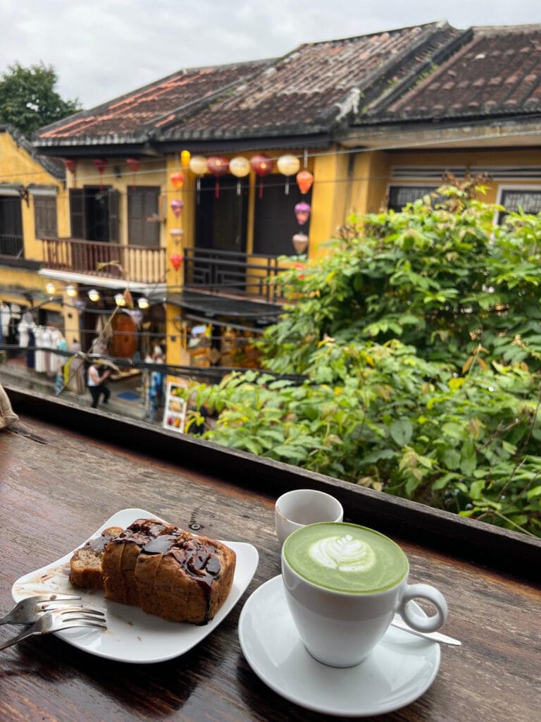 Coffee shop in Hoi An Ancient Town with traditional yellow buildings