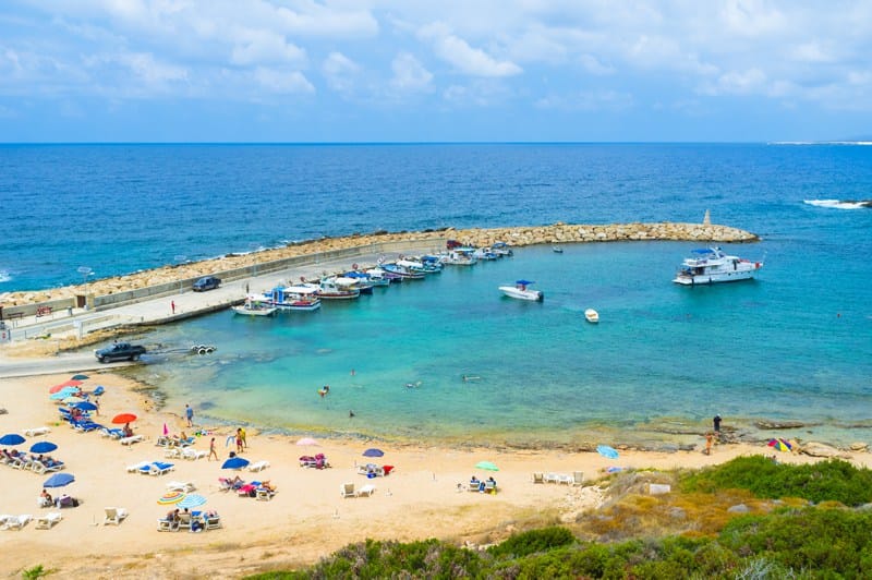 Coral Bay Beach with golden sand near Paphos Cyprus