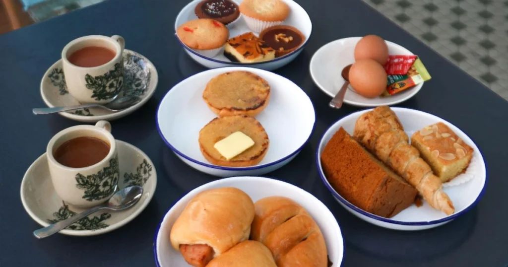 Traditional kaya toast breakfast in Singapore café