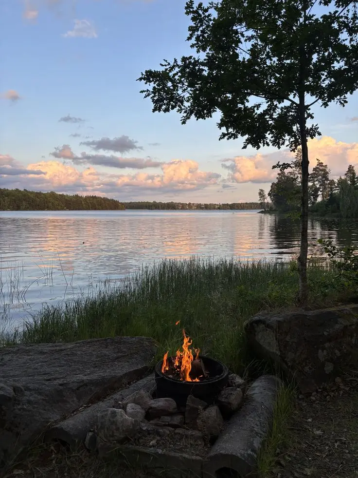 Camping stove used safely during a summer camping trip in Sweden