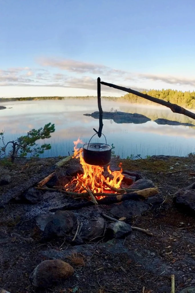 Camping stove used safely during a summer camping trip in Sweden