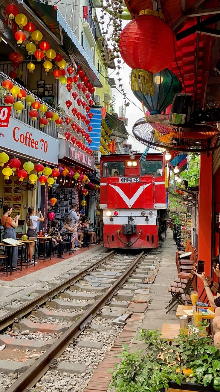 Street scene in Hanoi Old Quarter Vietnam
