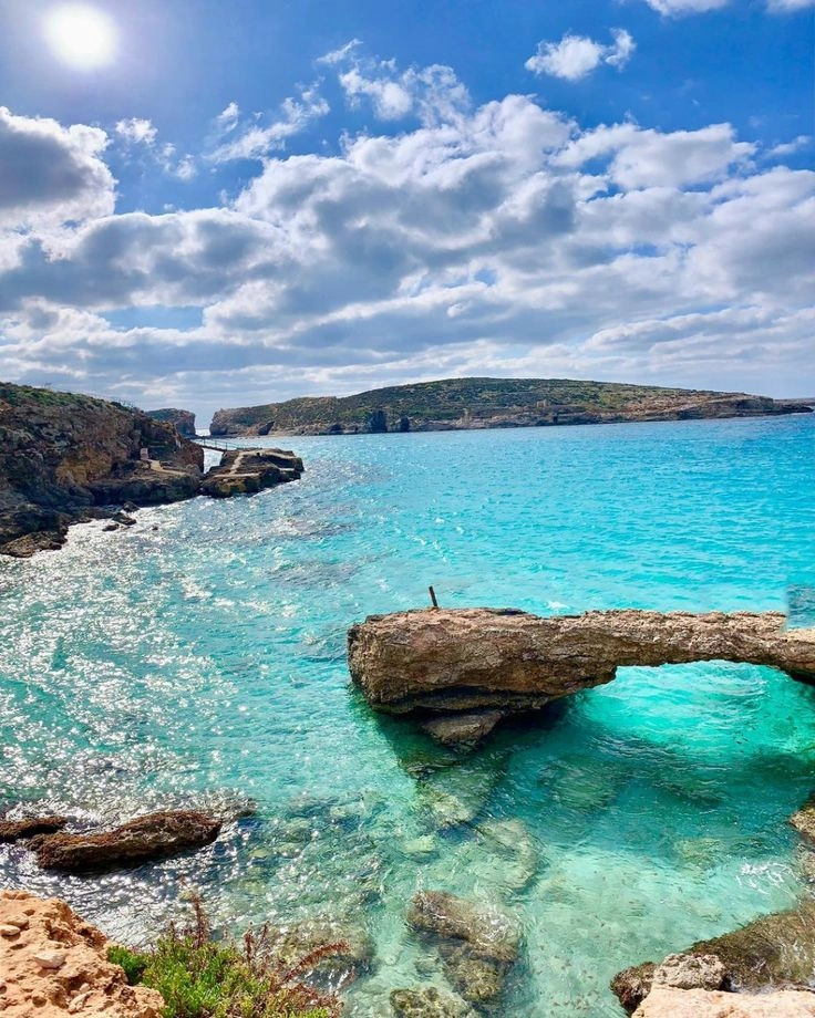 Turquoise water at the Blue Lagoon on Comino island in Malta